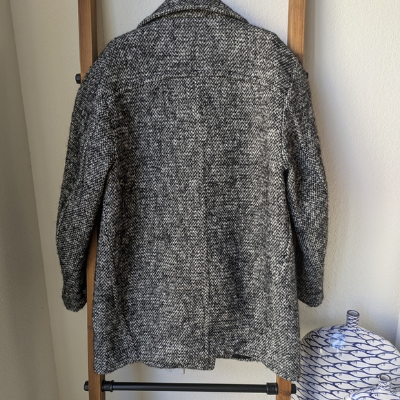 Mango Women's Mottled Double-Breasted Black & White Tweed Pea Coat - Picture 7 of 8